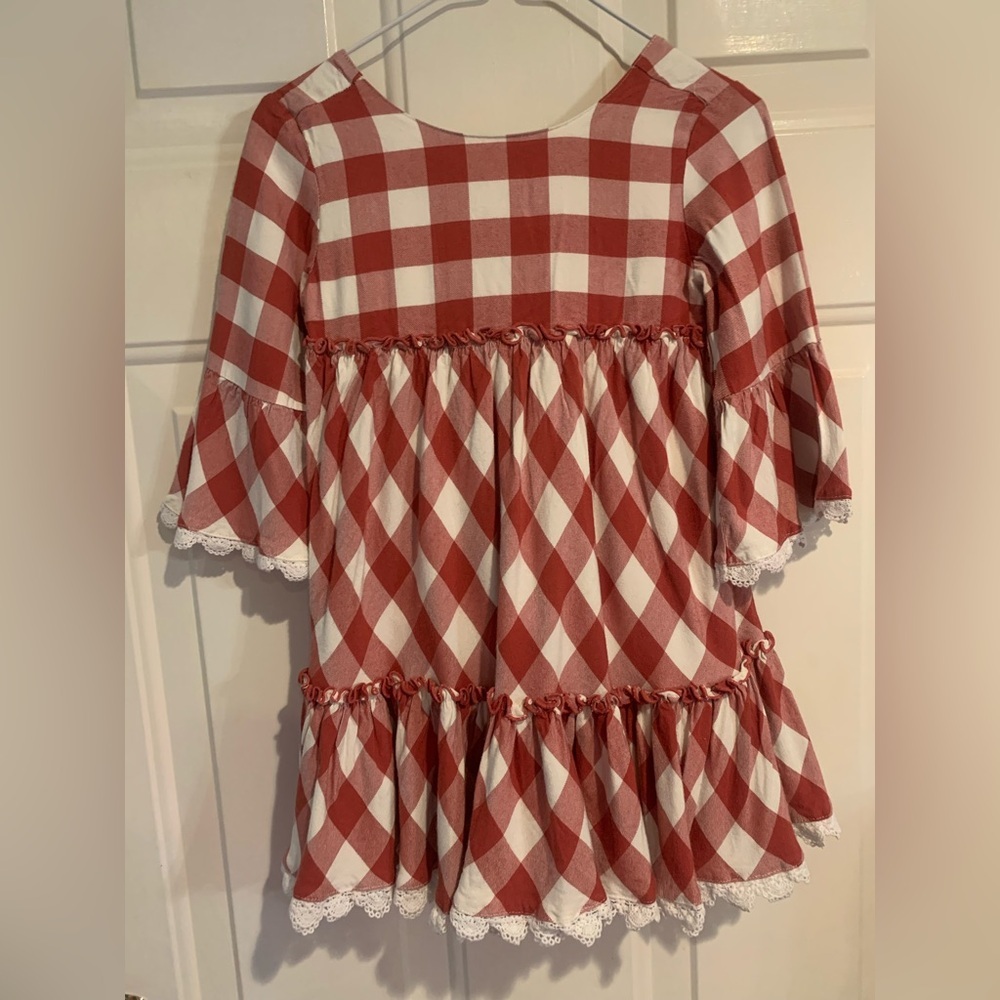 Matilda Jane Kassidy Dress Red And Whites Gingham W/ Ruffle Girls Size 4
